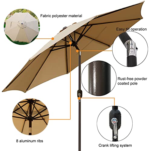 Blissun 9 Outdoor Market Patio Umbrella with Push Button Tilt and...