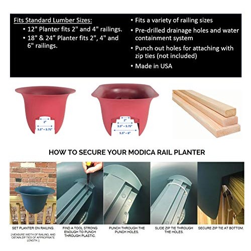 Bloem Modica Deck Rail Planter MR24908, Charcoal Gray, 24