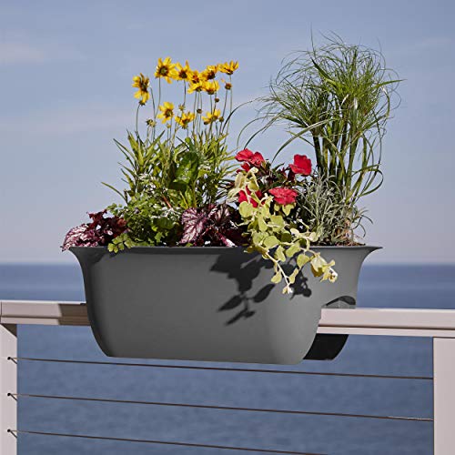 Bloem Modica Deck Rail Planter MR24908, Charcoal Gray, 24