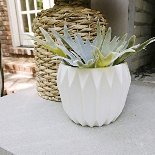Bloomingville Round Fluted Ceramic Flower Pot, 8 Inch x 6 Inch, White