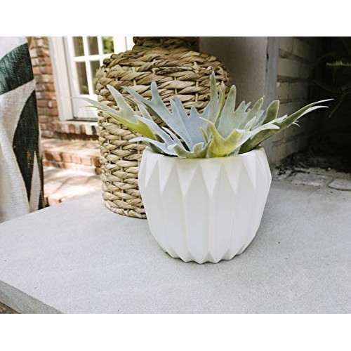 Bloomingville Round Fluted Ceramic Flower Pot, 8 Inch x 6 Inch, White