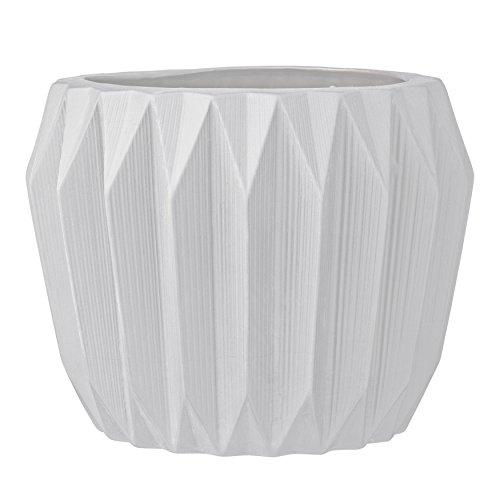 Bloomingville Round Fluted Ceramic Flower Pot, 8 Inch x 6 Inch, White