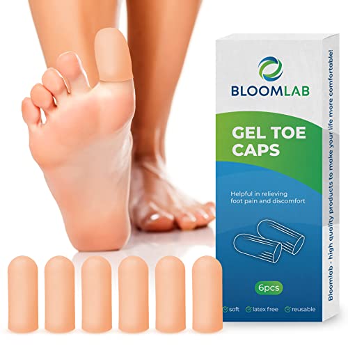 BloomLab Gel Toe Cap and Protector - 6 Big Beige Toe Covers, Cushi...