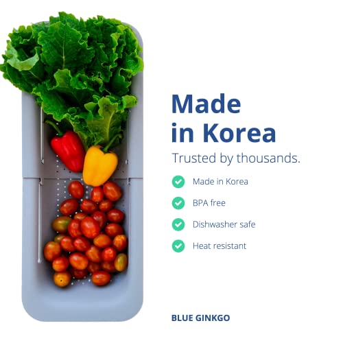 BLUE GINKGO Over the Sink Colander Strainer Basket - Wash Vegetabl...