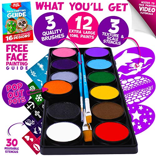 Face Paint Kit for Kids – Blue Squid Large 12 Color Palette, 30+3 ...