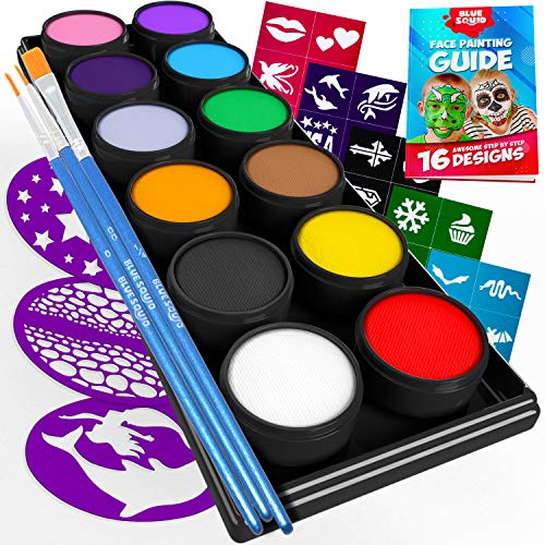 Face Paint Kit for Kids – Blue Squid Large 12 Color Palette, 30+3 ...
