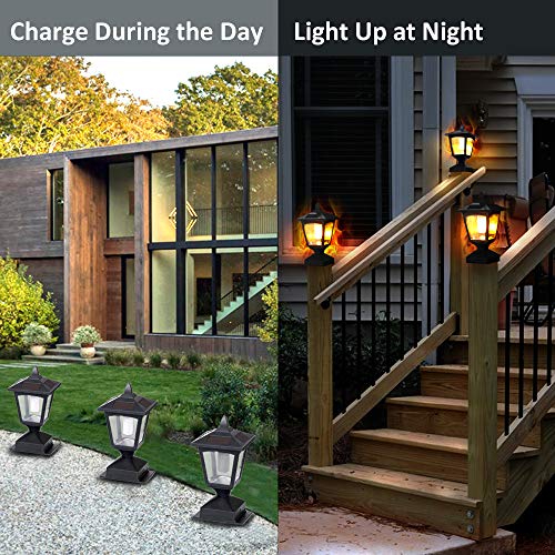 Solar Post Light,Outdoor Post Cap Light Flickering Flame Light for...