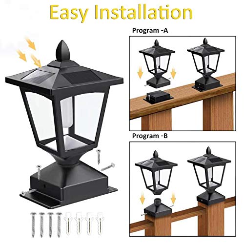 Solar Post Light,Outdoor Post Cap Light Flickering Flame Light for...