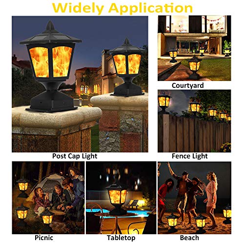 Solar Post Light,Outdoor Post Cap Light Flickering Flame Light for...