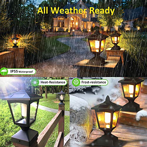 Solar Post Light,Outdoor Post Cap Light Flickering Flame Light for...