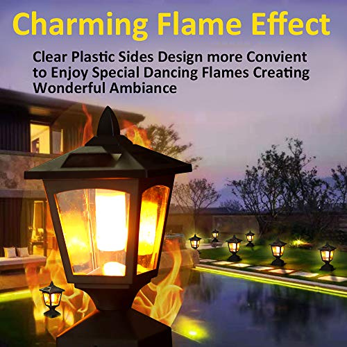 Solar Post Light,Outdoor Post Cap Light Flickering Flame Light for...