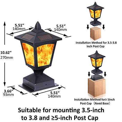 Solar Post Light,Outdoor Post Cap Light Flickering Flame Light for...