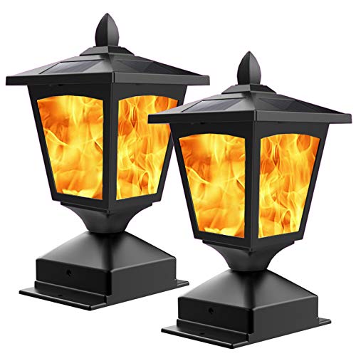 Solar Post Light,Outdoor Post Cap Light Flickering Flame Light for...