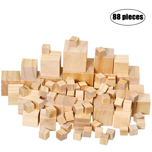 88 Pieces 5 Different Sizes Wood Square Blocks Unfinished Wooden C...