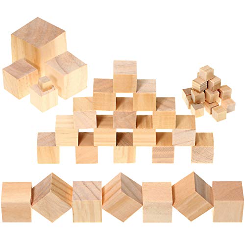 88 Pieces 5 Different Sizes Wood Square Blocks Unfinished Wooden C...