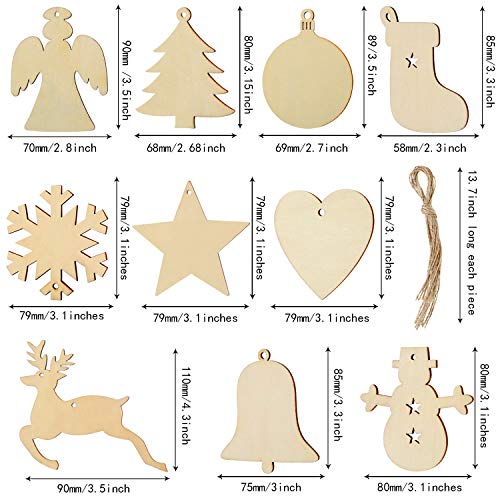 Blulu 100 Pieces Christmas Wooden Ornaments Round Wood Slices Wood...