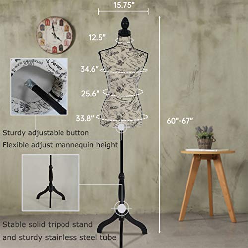 Dressform Mannequin Torso Dress Form 60-67 Inch Height Adjustable ...