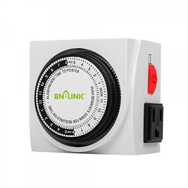 BN-LINK Heavy Duty Mechanical 24 Hour Timer Dual Outlet 3-Prong Ac...
