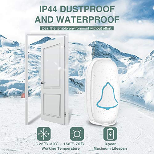 Wireless Doorbell, Bo Ying Waterproof Door Bell with 38 Melodies a...