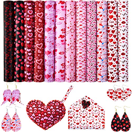 12 Packs Valentines Day Faux Leather Sheets Decor with Heart Love...