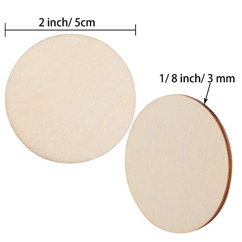 Boao 100 Packs 2 Inch Round Disc Unfinished Wood Circle Wood Piece...