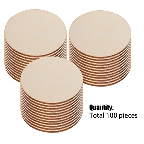 Boao 100 Packs 2 Inch Round Disc Unfinished Wood Circle Wood Piece...