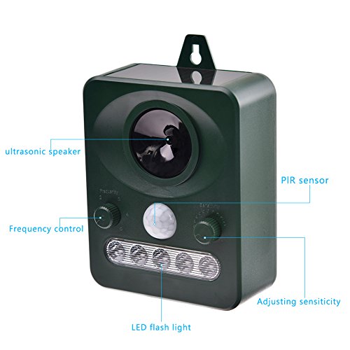 BOFEISI Ultrasonic Animal Repeller Solar Outdoor LED Flashing Ligh...