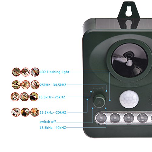 BOFEISI Ultrasonic Animal Repeller Solar Outdoor LED Flashing Ligh...