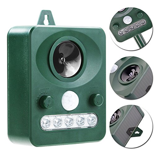 BOFEISI Ultrasonic Animal Repeller Solar Outdoor LED Flashing Ligh...