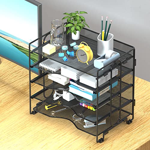 BOHDK Letter Tray Paper Organizer, 5 Tier Desk Organizers Black Me...