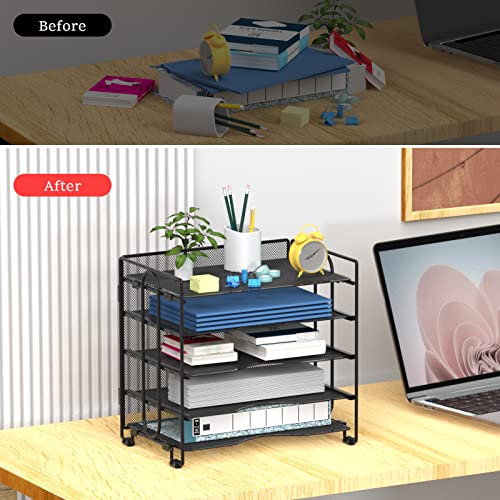 BOHDK Letter Tray Paper Organizer, 5 Tier Desk Organizers Black Me...