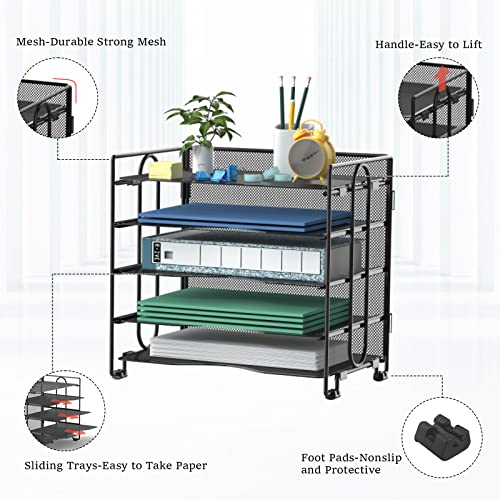 BOHDK Letter Tray Paper Organizer, 5 Tier Desk Organizers Black Me...