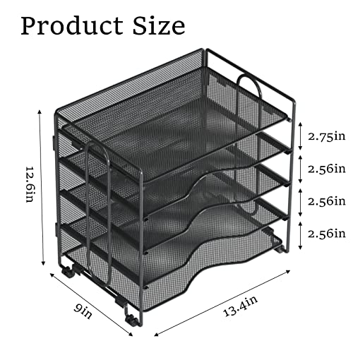 BOHDK Letter Tray Paper Organizer, 5 Tier Desk Organizers Black Me...