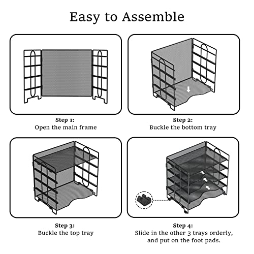 BOHDK Letter Tray Paper Organizer, 5 Tier Desk Organizers Black Me...