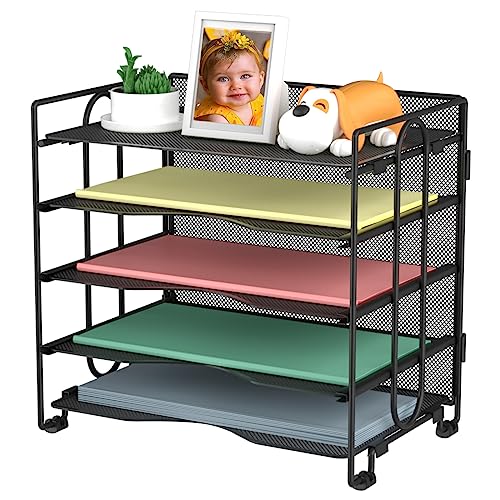BOHDK Letter Tray Paper Organizer, 5 Tier Desk Organizers Black Me...