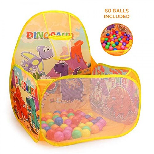 Ball Pit Basketball Hoop Play Tent for Kids and Toddlers, Dinosaur...