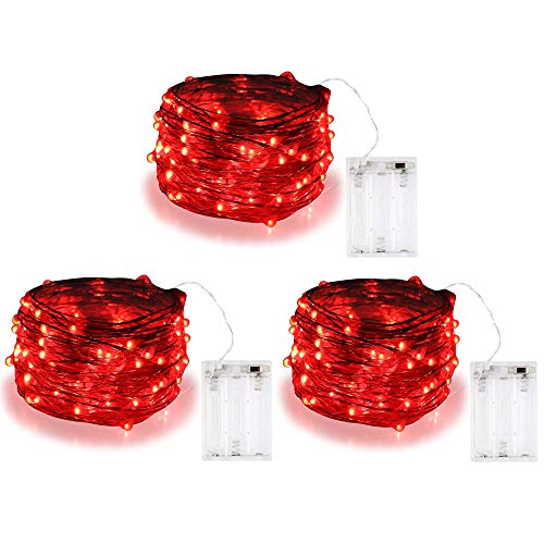 3 Pack,BOLWEO 10ft/3M 30 LEDs Red Battery Operated String Light,Ba...
