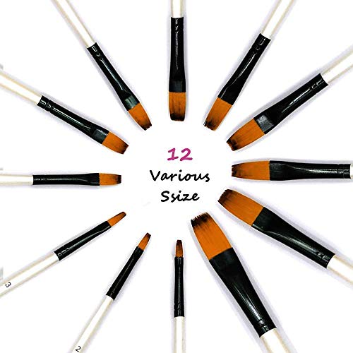 Art Paint Brushes Set, 12 PCS Nylon Professional Flat Paint Brushe...