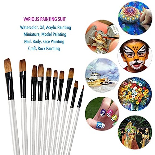 Art Paint Brushes Set, 12 PCS Nylon Professional Flat Paint Brushe...