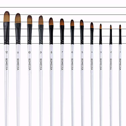 BOMEIJIA Filbert Paint Brushes Set, 12 PCS Artist Brush for Acryli...