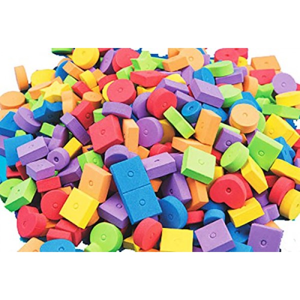 Bonka Bird Toys 1695 Pack of 400 Foam Craft Stringing Lacing Beads with Holes Assorted Bright Colors Multiple Sizes and Shapes