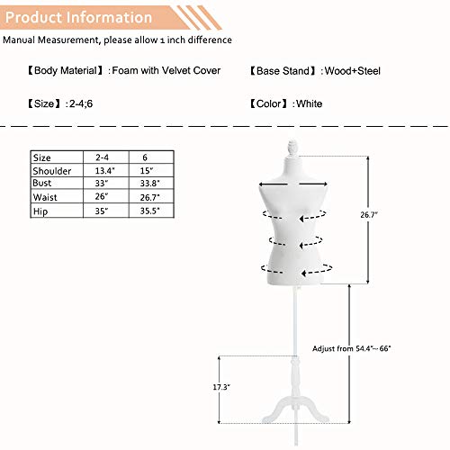 Bonnlo Female Dress Form Pinnable Mannequin Body Torso with Wooden...