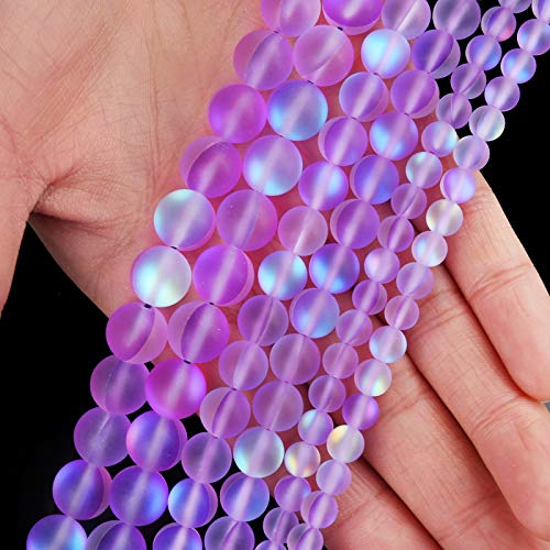 Matte Purple Aurora Crystal Glass Beads, 6MM Frosted Glitter Shini...