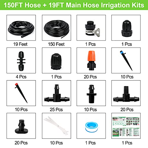 Bonviee Drip Irrigation Kit, 169FT Greenhouse Watering System, 1/4...