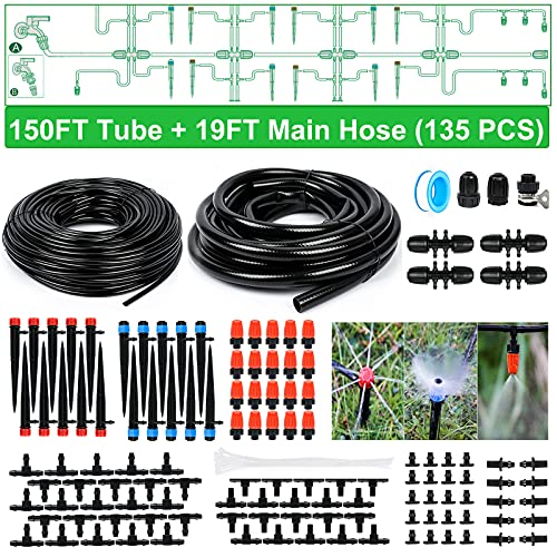 Bonviee Drip Irrigation Kit, 169FT Greenhouse Watering System, 1/4...