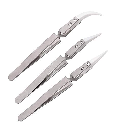 3pcs Precision Reverse Ceramic Stainless Steel Tweezers Non-Conduc...