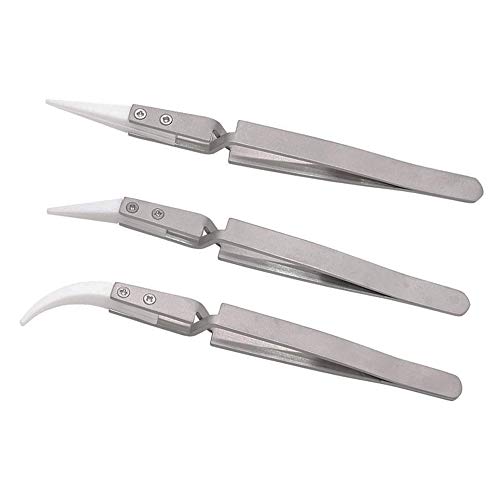 3pcs Precision Reverse Ceramic Stainless Steel Tweezers Non-Conduc...