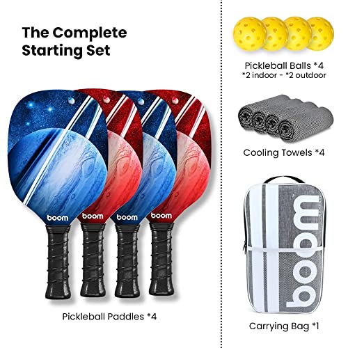 Pickleball Paddle Set | Set of 4 Premium Wood Paddles | Complete S...