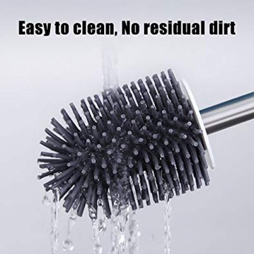 BOOMJOY Toilet Brush and Holder Set, Silicone Bristles Bathroom Cl...
