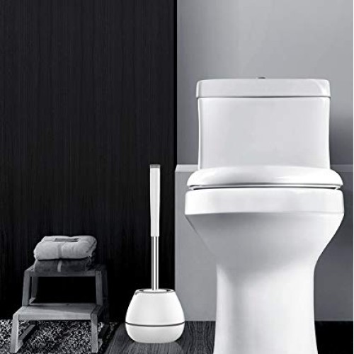 BOOMJOY Toilet Brush and Holder Set, Silicone Bristles Bathroom Cl...